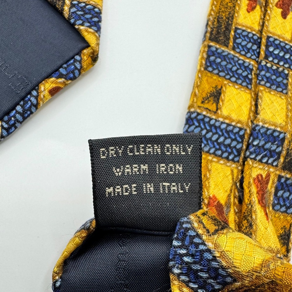 Ermenegildo Zegna Mens Silk Tie Yellow Blue Geometric Floral Weave Italy‎ Luxury - Picture 7 of 9